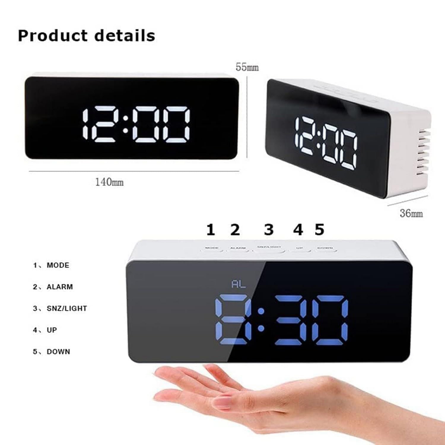 Digital LED Mirror Alarm Clock