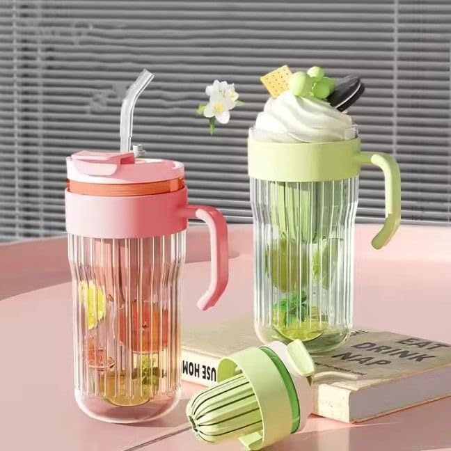 Glass Coffee Mug with Straw and lid (Cold Extraction Handle Straw Cup)