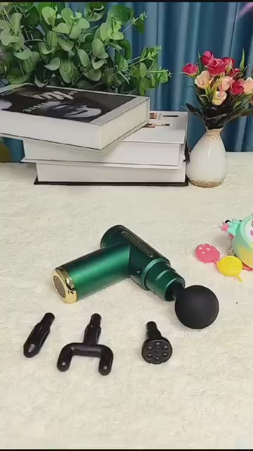 Fascia Gun - Muscle Massage Gun - Handheld Deep Tissue Massager - Percussion Chiropractic Massager with 6 Adjustable Speeds and 4 Heads for Athletes to Relief Pain and Relax (Dark Green)